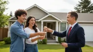 Young couple reviewing documents for home purchase