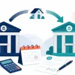 A home moving between two Canadian banks with a renewal calendar, calculator and signed transfer document